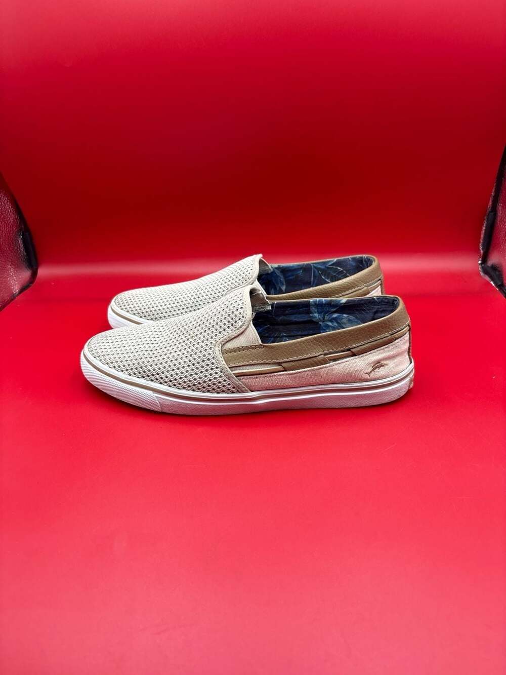 Tommy Bahama Jaali Men's Beige Tan Knit Fabric Slip-On Loafers
